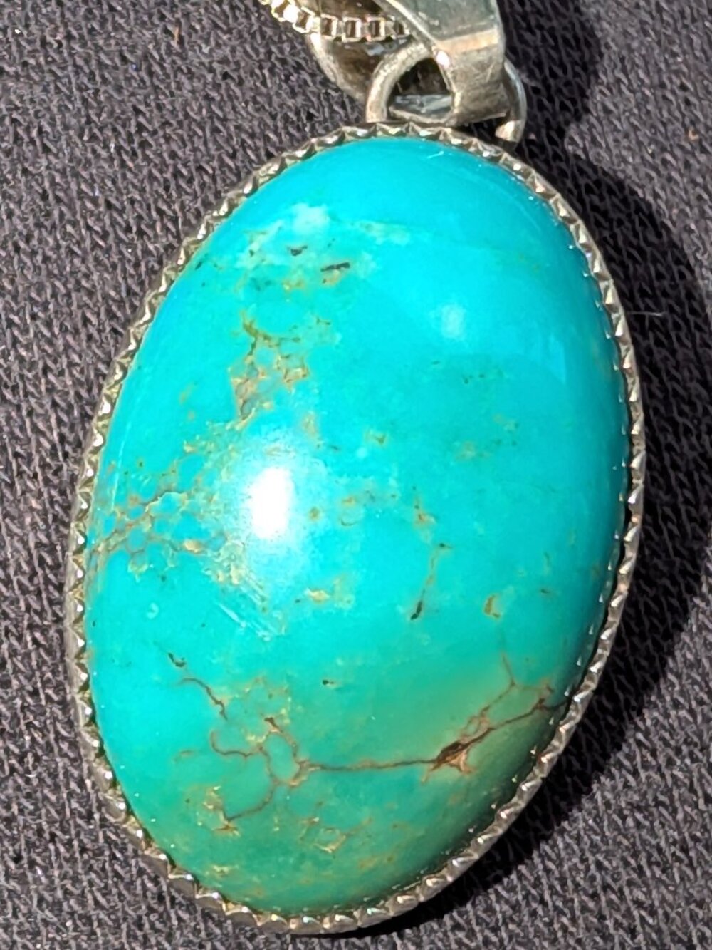 Navajo Sterling Silver Turquoise Pendant Necklace – Signed Spencer Sterling